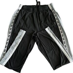 PINK Victoria’s Secret Black Jogger Sweatpants Logo Side Stripe Zip Pockets Sz L